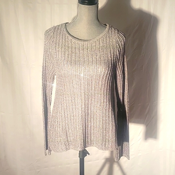 White House Black Market Womens Twofer Sweater Grey Cable Knit Layered Size MP - Picture 1 of 10